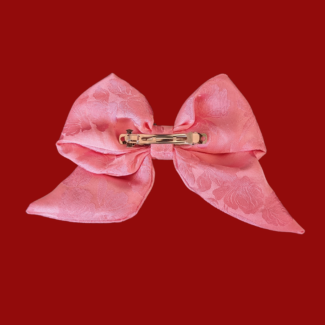 Pink Floral Mulberry Silk Sailor Hair Bow