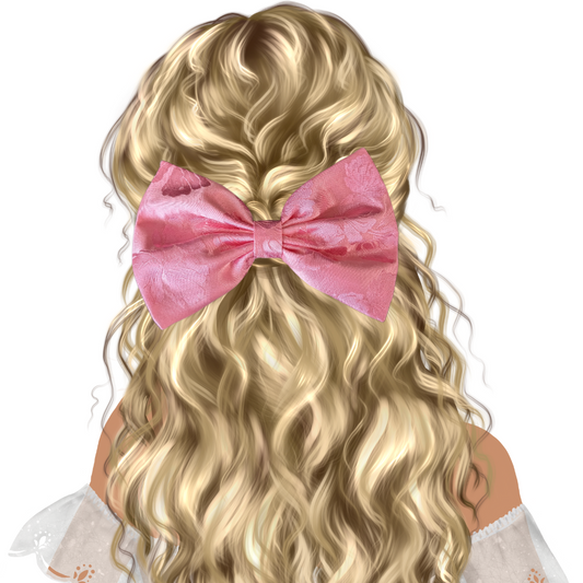 Pink Floral Mulberry Silk Simple Hair Bow