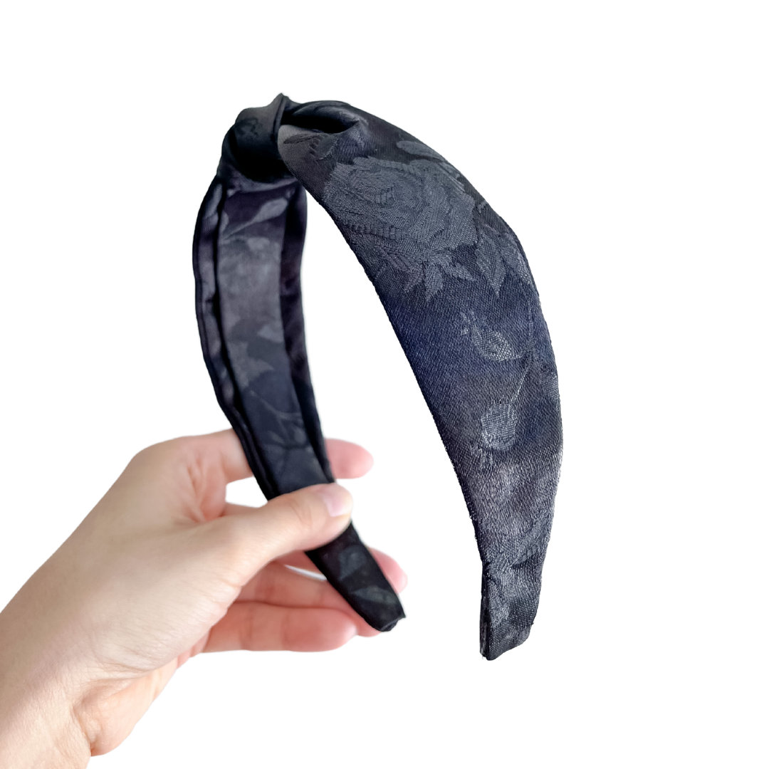Black Rose Brocade Top-Knot Headband