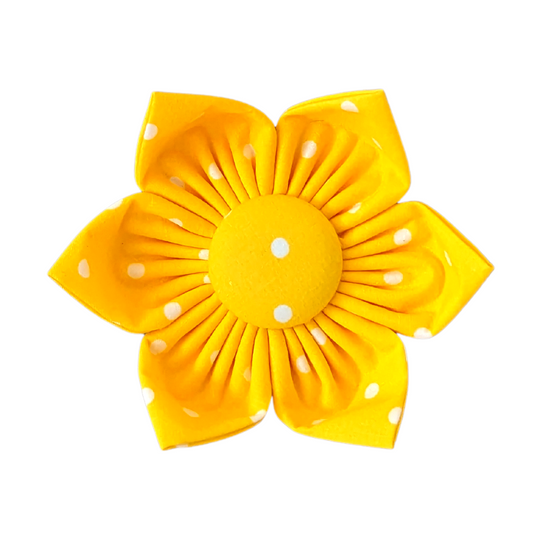 Image of Yellow Polka Dot Kanzashi Flower with 6 Petals and Soft Interfacing for Shape Retention