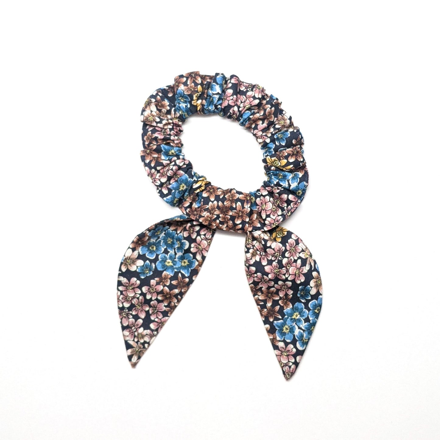 Indigo, Yellow, and Pink Floral Scrunchies