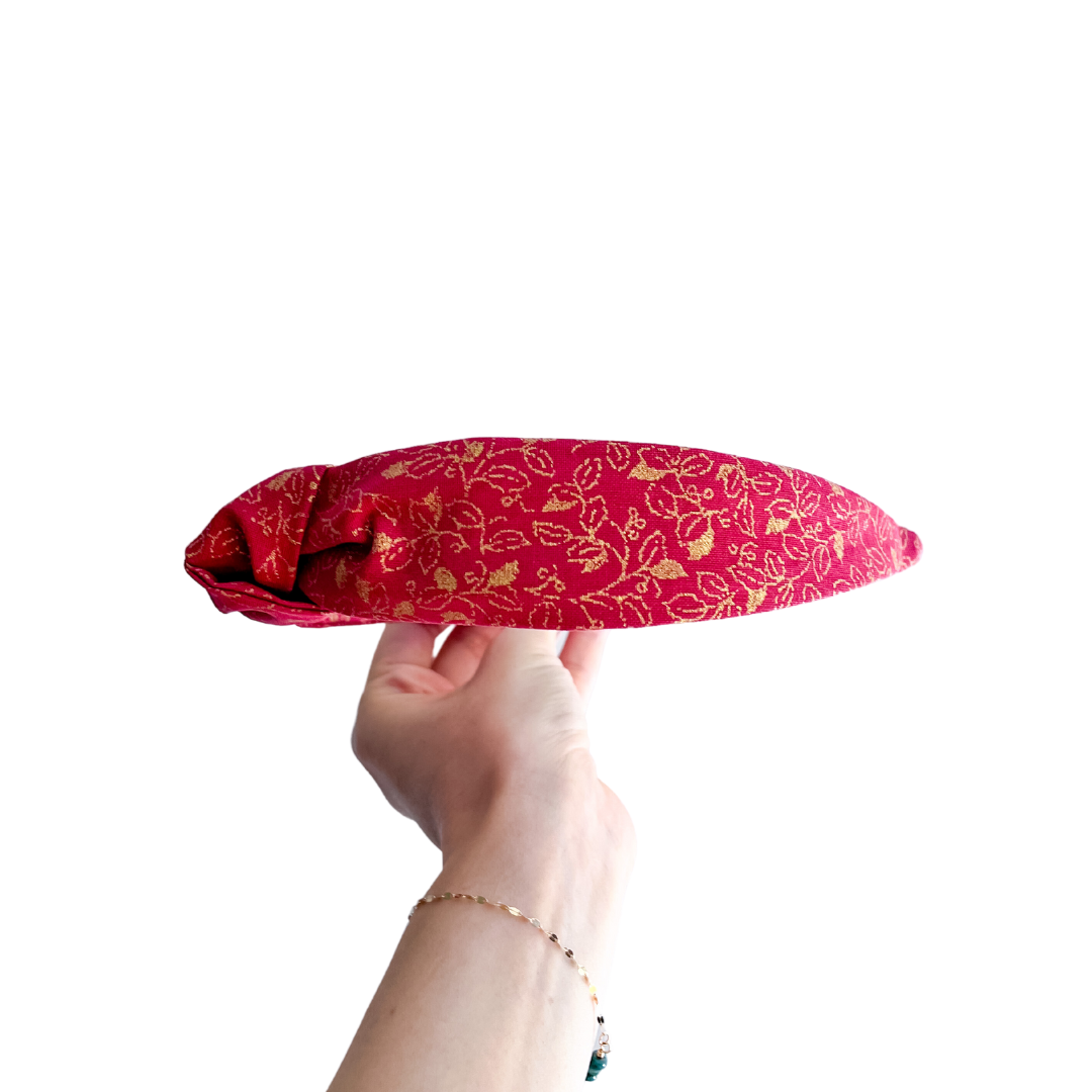Lucky Red and Golden Leaves Top-Knot Headband