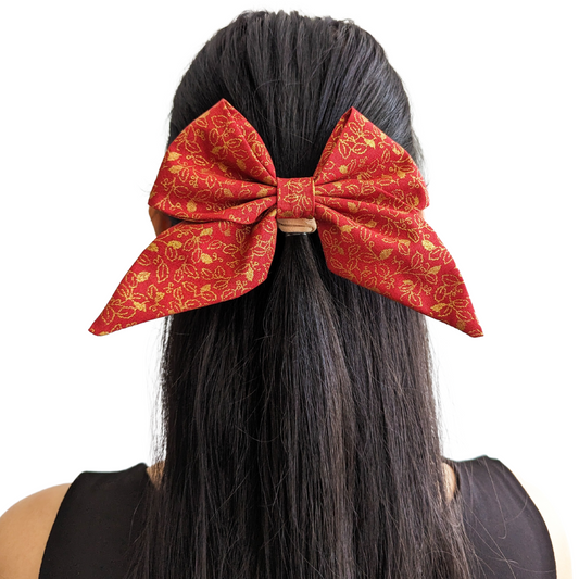 Lucky Red and Golden Leaves Sailor Bow