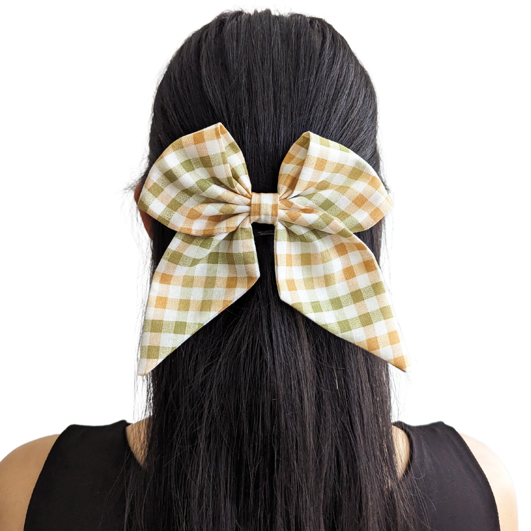 Orange Green Plaid Sailor Bow