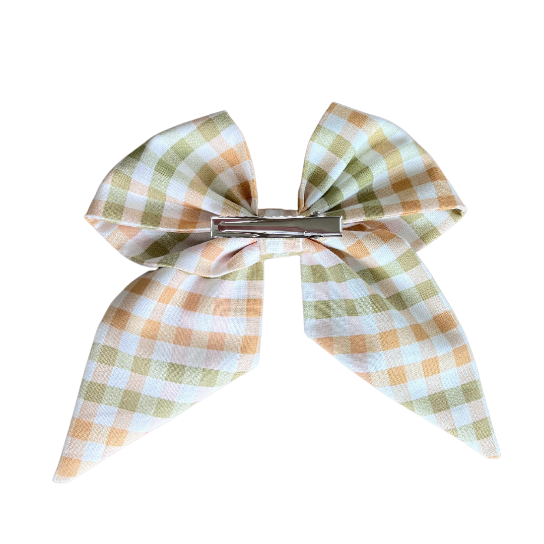 Orange Green Plaid Sailor Bow