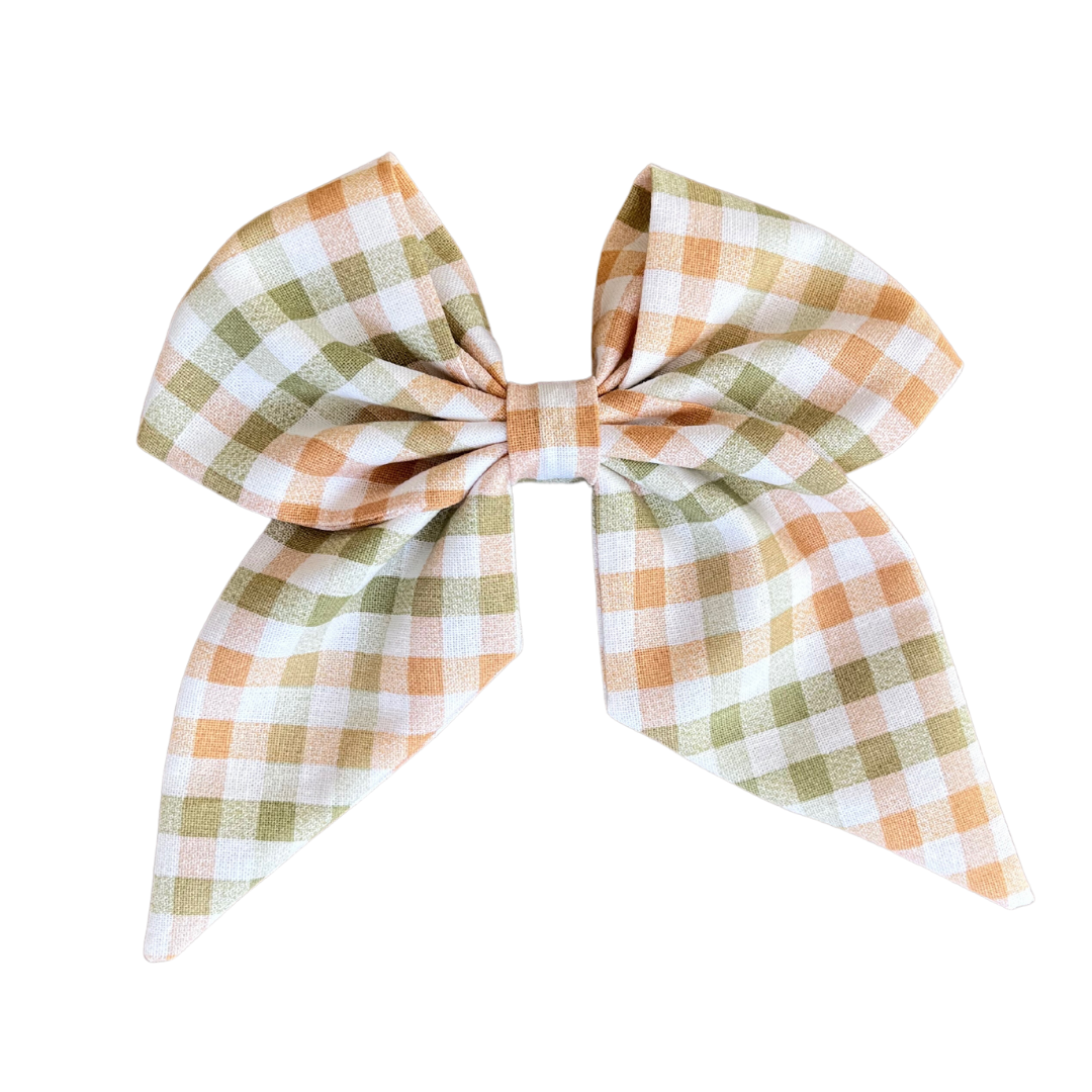 Orange Green Plaid Sailor Bow