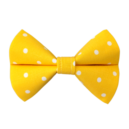 Image of our vibrant Yellow Polka Dot Bowtie for pets, adding a stylish and charming touch to your furry friend's attire.