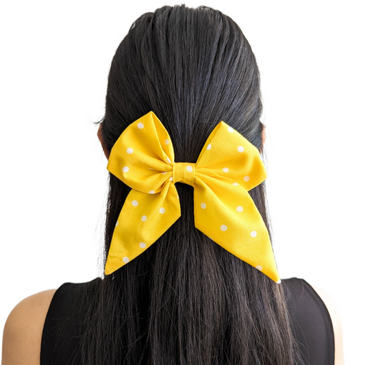 Vibrant Yellow Polka Dot Sailor Bow