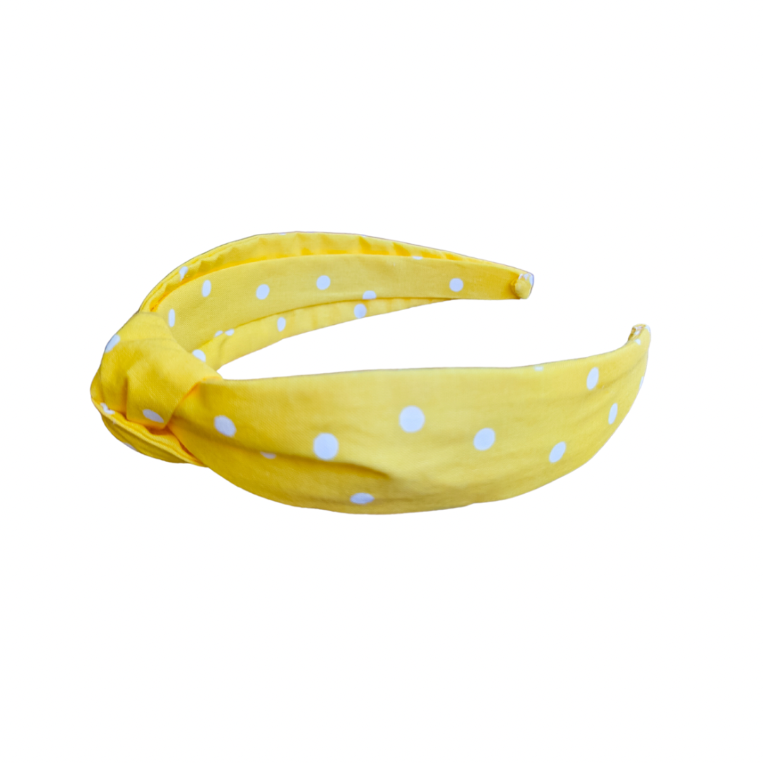 Vibrant Yellow Polka Dot Top-Knot Headband