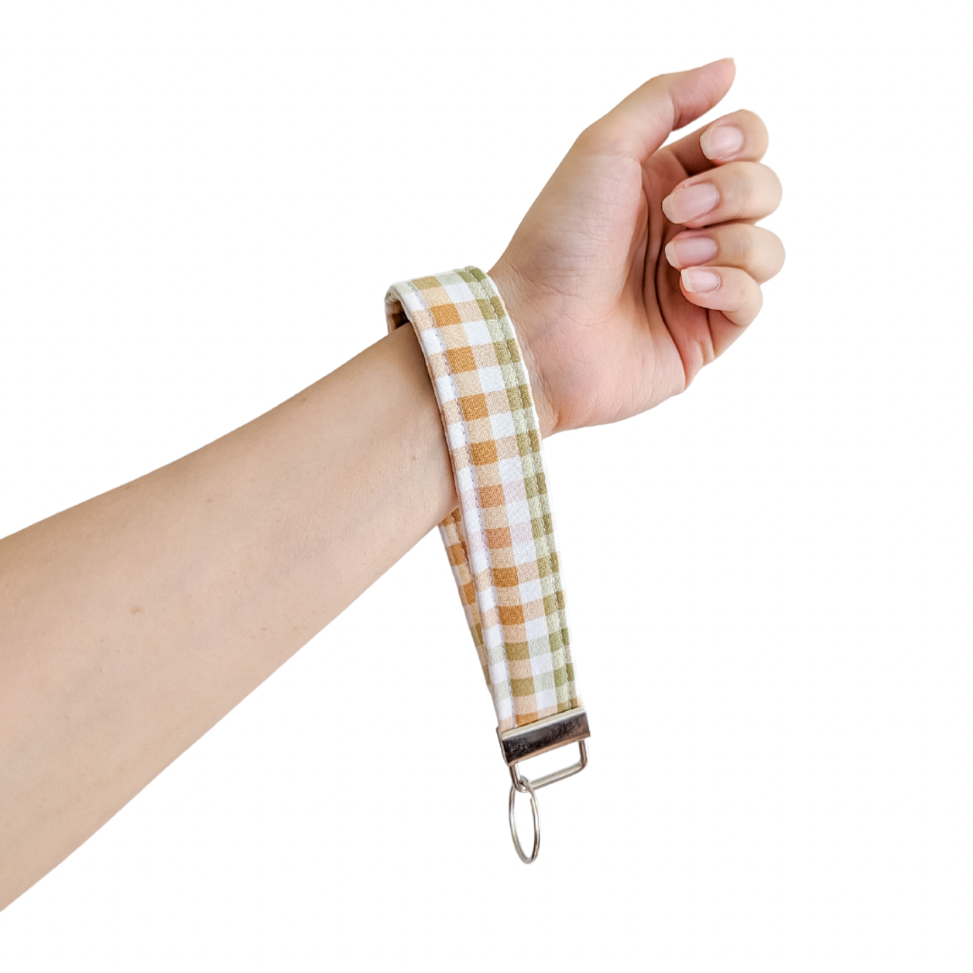 Olive and Amber Plaid Keychain Wristlet