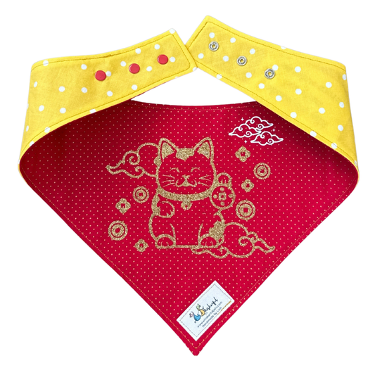 Red and Gold A Blessing, Sewn In™ Reversible Snap-On Bandana