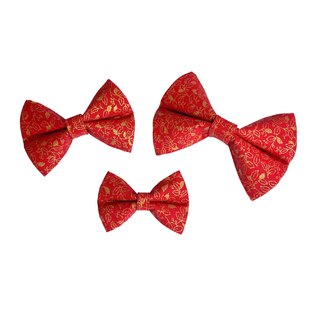 Lucky Red and Golden Leaves Bow Tie