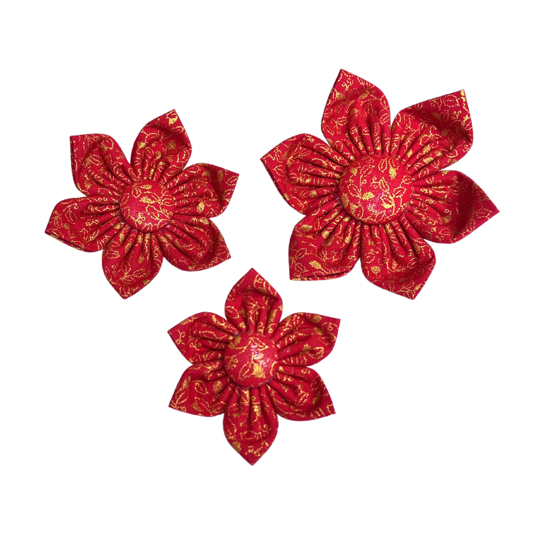 LuckyRedandGoldenLeavesKanzashiFlower2