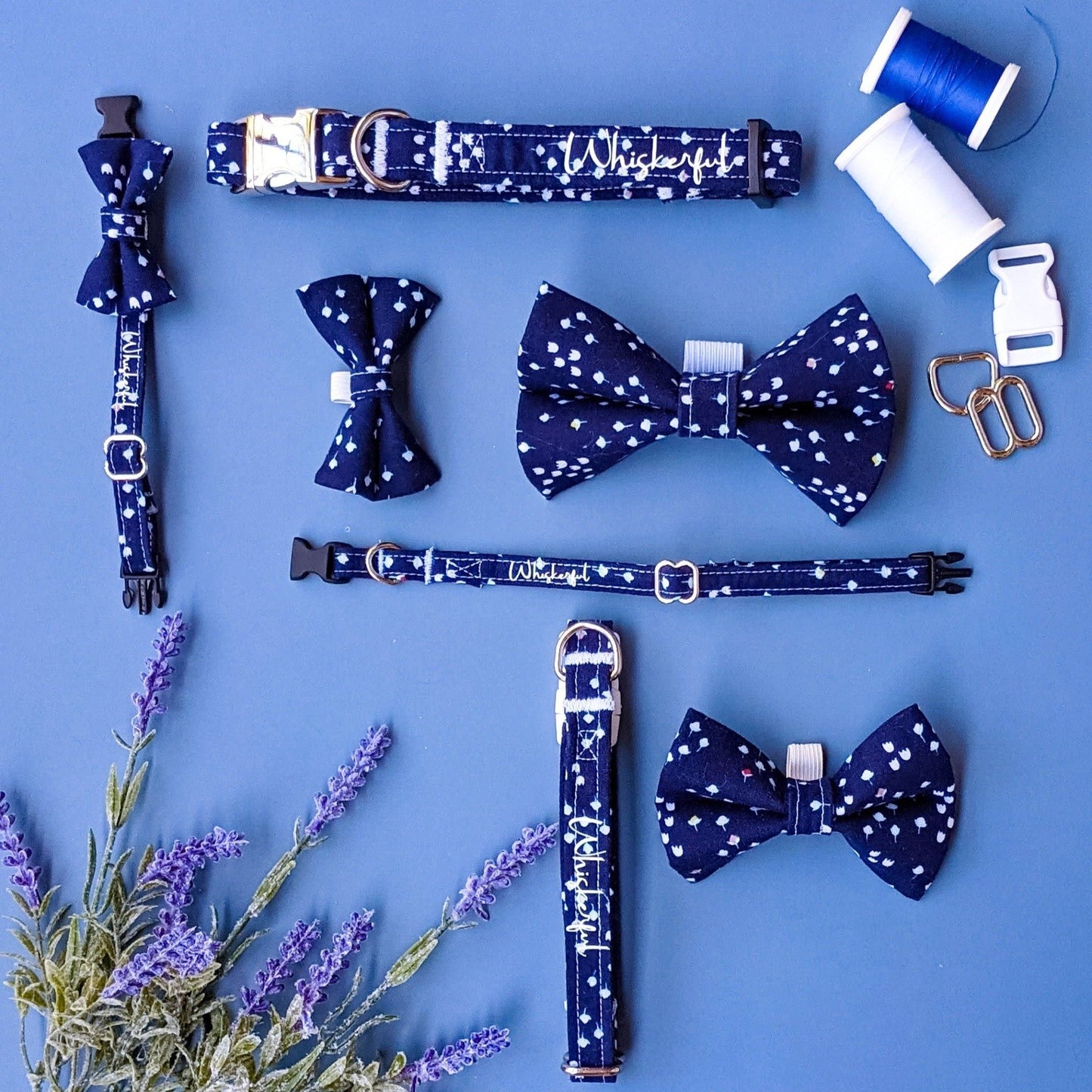 Navy Dog and Cat Collar and Bow Tie- Whiskerful 8