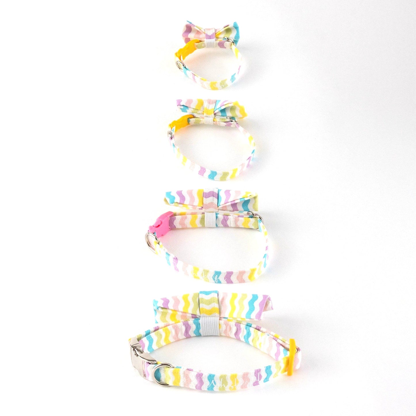 Pastel Rainbow Waves Collar and Bow Tie - Whiskerful 3