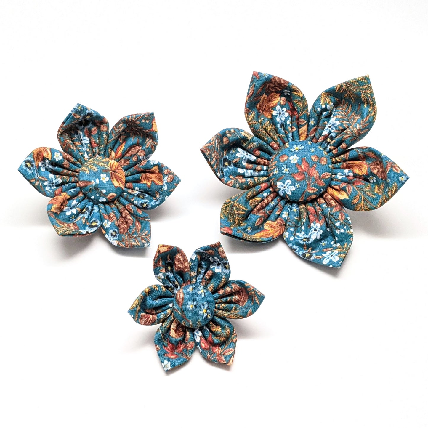 Teal Gold Paisley Kanzashi Flower