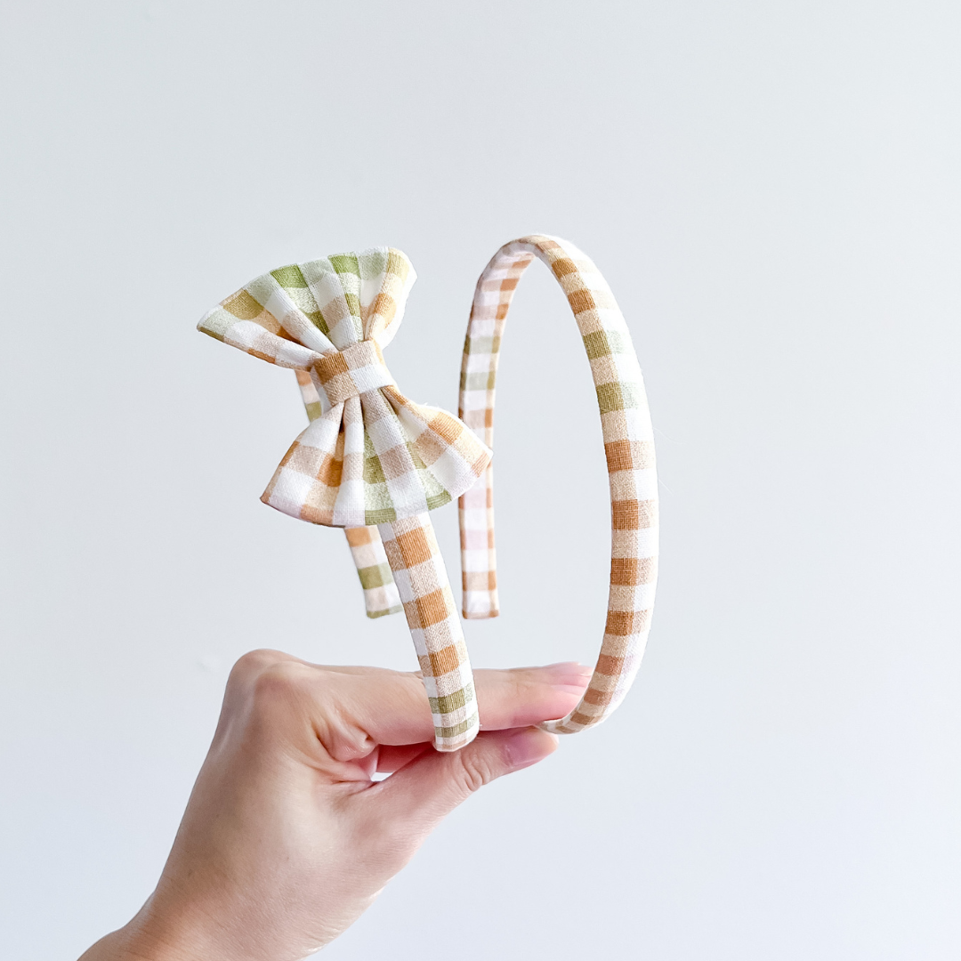 Orange Green Plaid Thin Headband