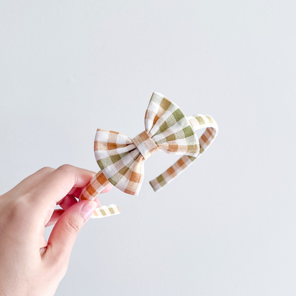 Orange Green Plaid Thin Headband
