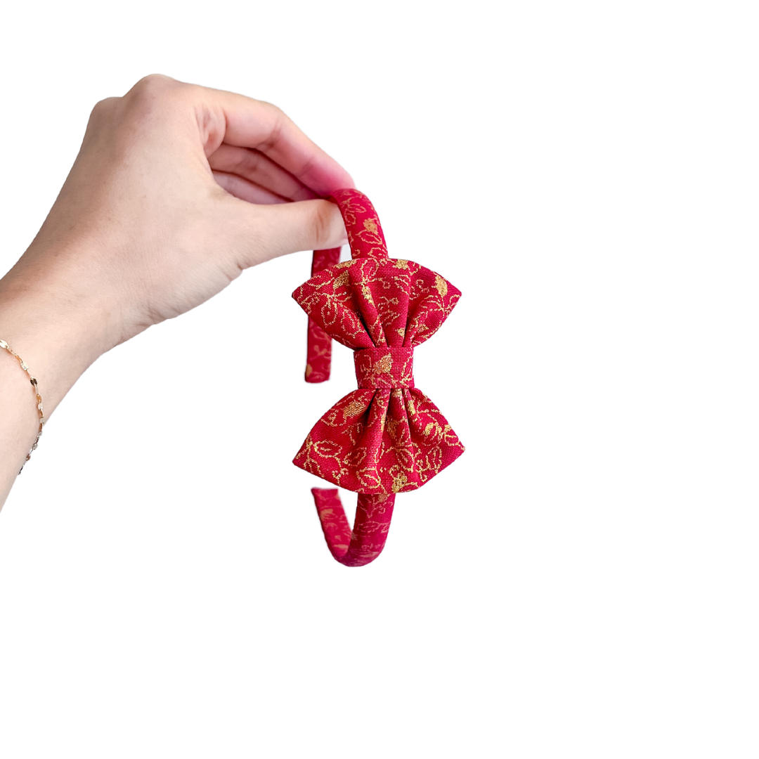 Lucky Red and Golden Leaves Thin Headband