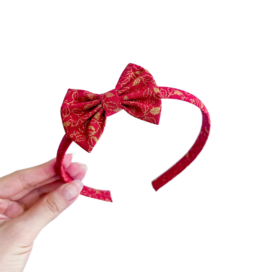 Lucky Red and Golden Leaves Thin Headband