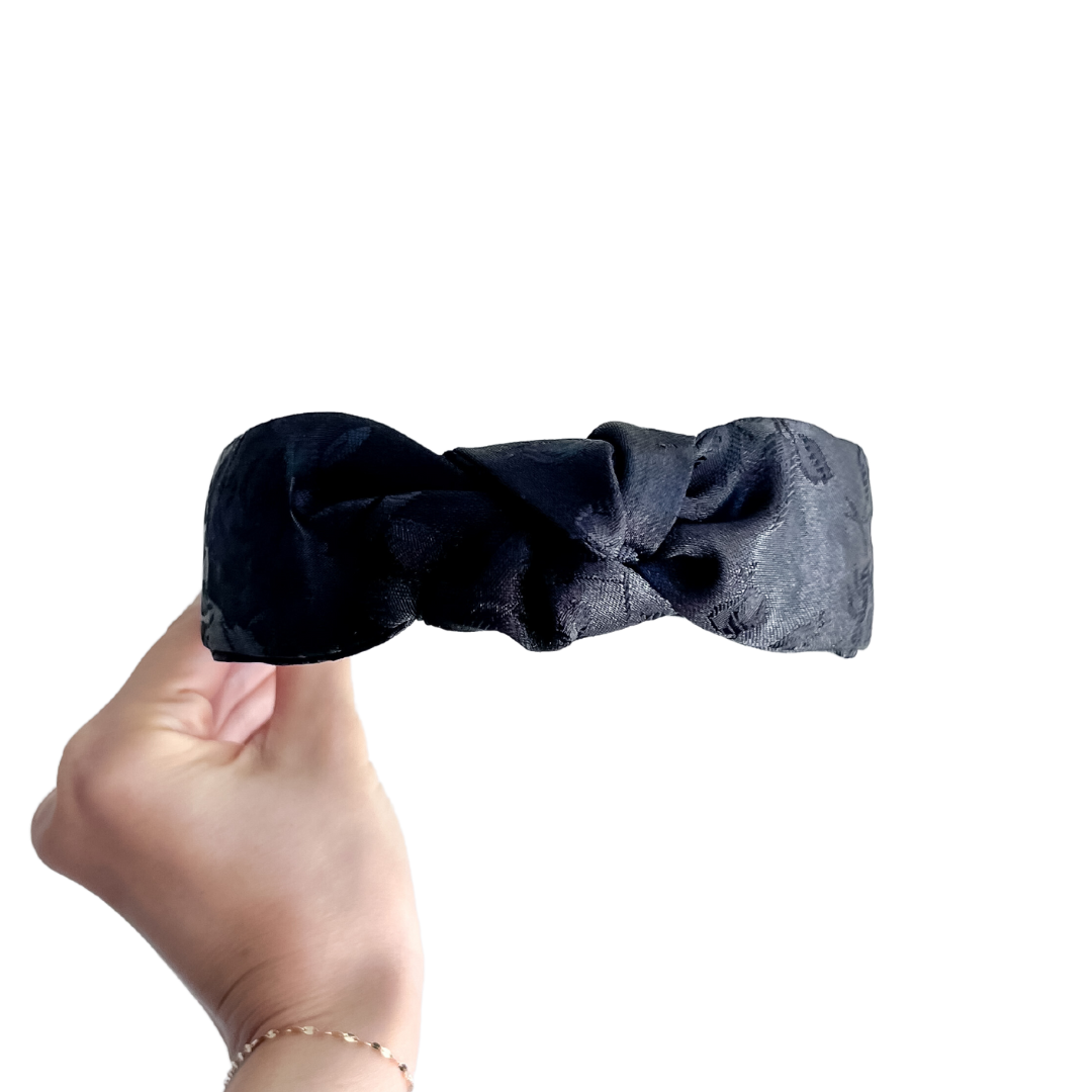 Black Rose Brocade Top-Knot Headband