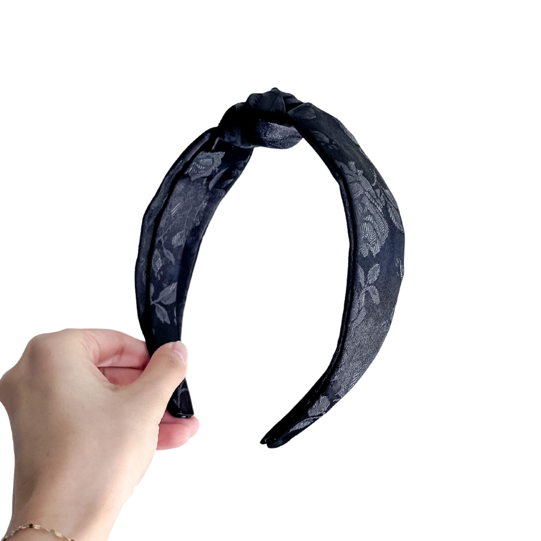 Black Rose Brocade Top-Knot Headband
