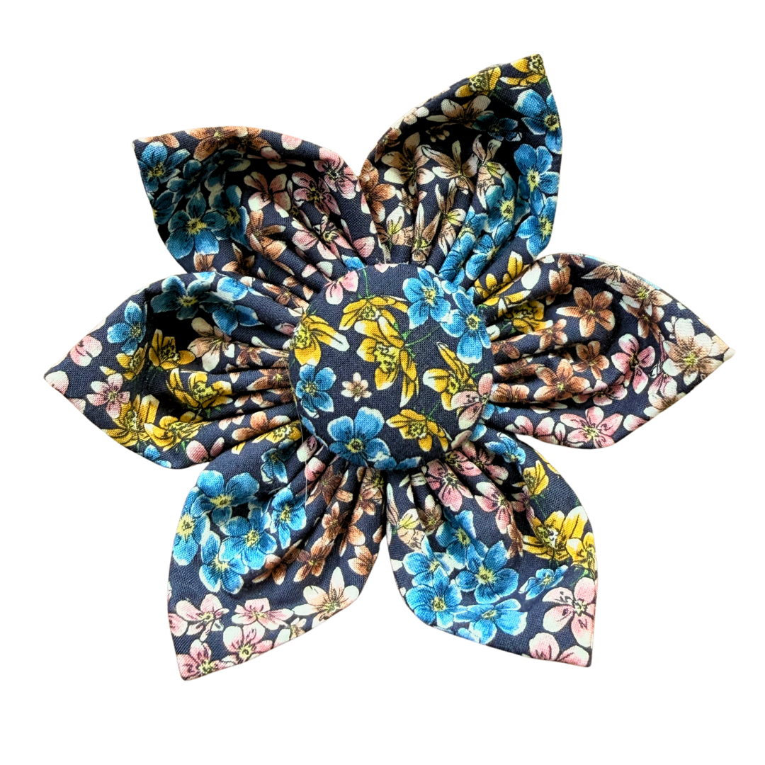 Indigo Yellow and Pink Floral Kanzashi Flower
