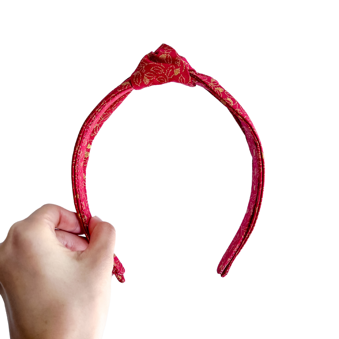 Lucky Red and Golden Leaves Top-Knot Headband