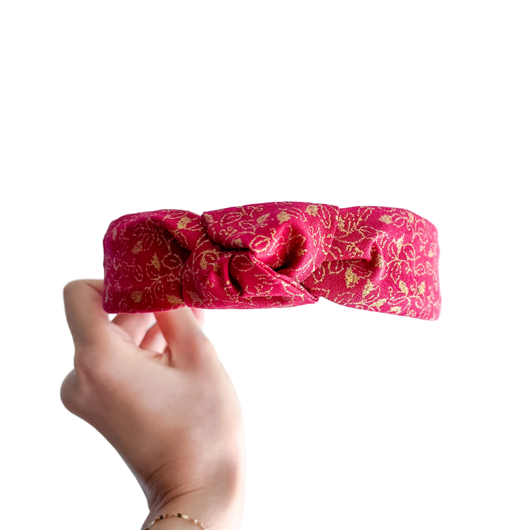 Lucky Red and Golden Leaves Top-Knot Headband