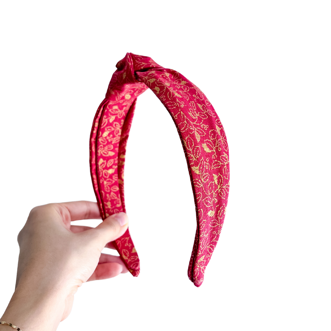 Lucky Red and Golden Leaves Top-Knot Headband