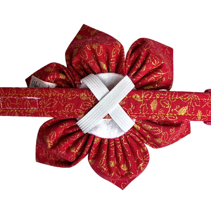 Lucky Red and Golden Leaves Kanzashi Flower