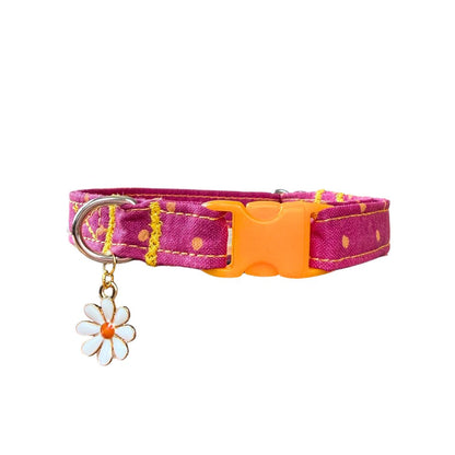 Magenta & Golden Polka Dot Collar with Daisy Charm