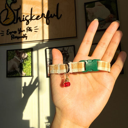 Olive and Amber Plaid Collar with Cherry Charm