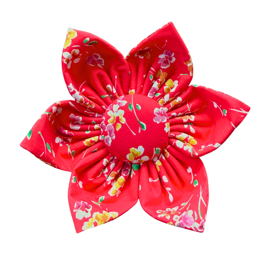 Red and Golden Yellow Floral Kanzashi Flower