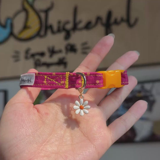Magenta & Golden Polka Dot Collar with Daisy Charm