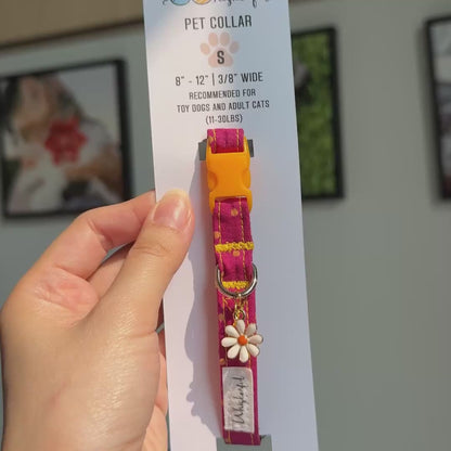 Magenta & Golden Polka Dot Collar with Daisy Charm