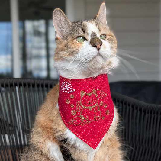Red and Gold A Blessing, Sewn In™ Reversible Snap-On Bandana