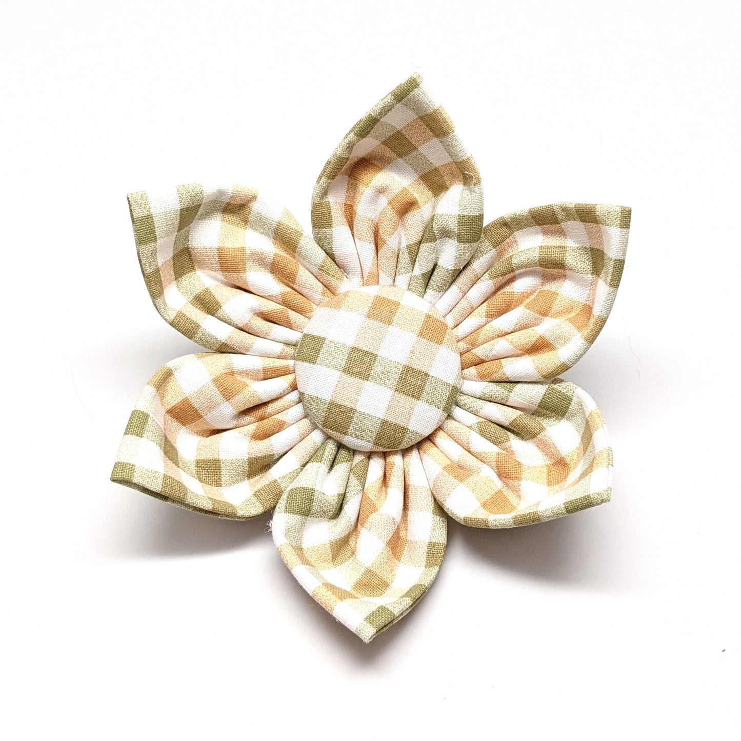 Orange Green Plaid Kanzashi Flower