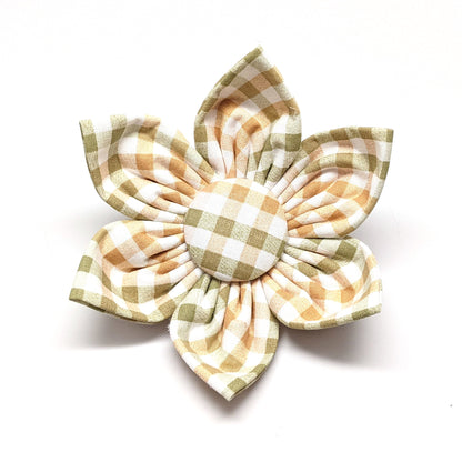 Orange Green Plaid Kanzashi Flower