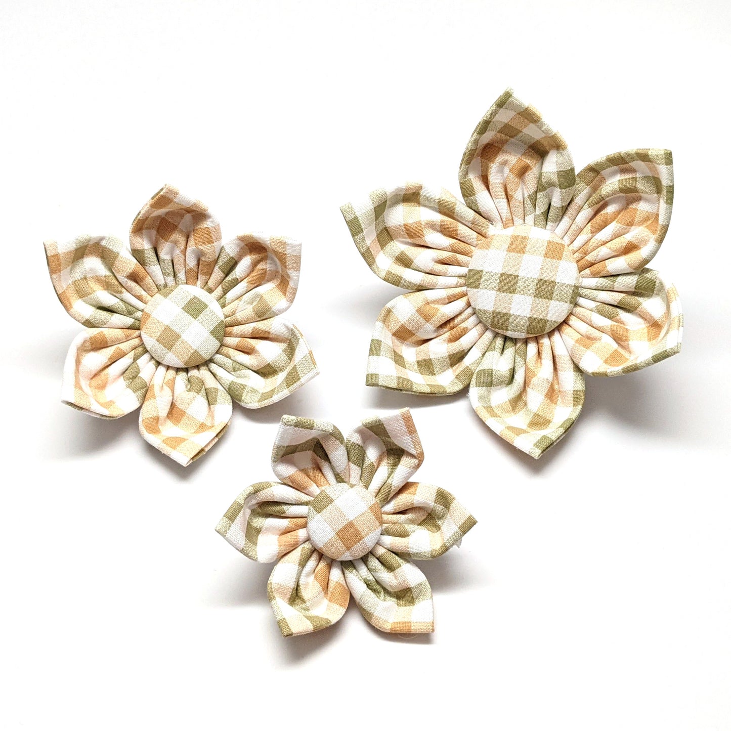Orange Green Plaid Kanzashi Flower