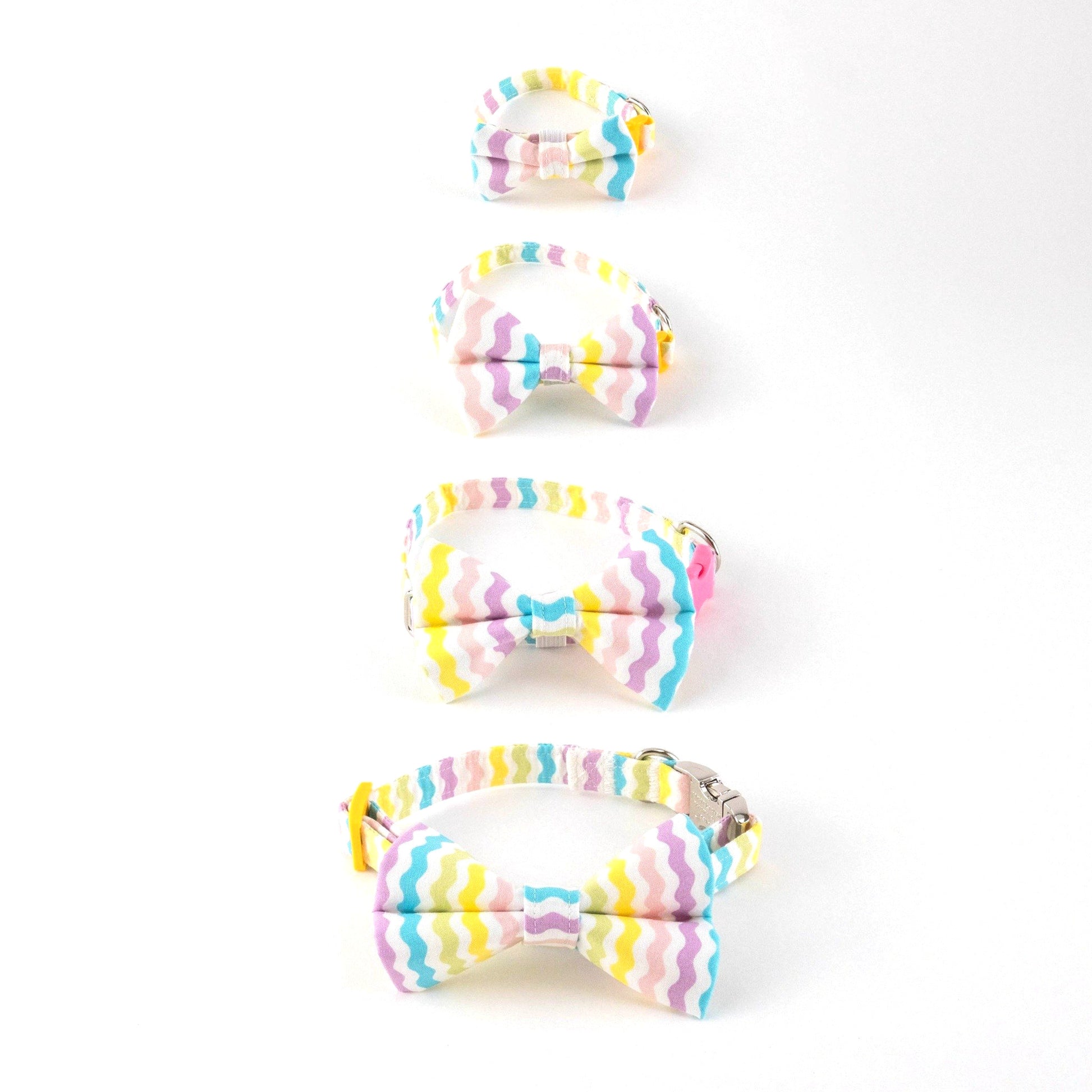 Pastel Rainbow Waves Collar and Bow Tie - Whiskerful 2