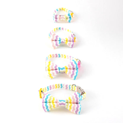Pastel Rainbow Waves Collar and Bow Tie - Whiskerful 2