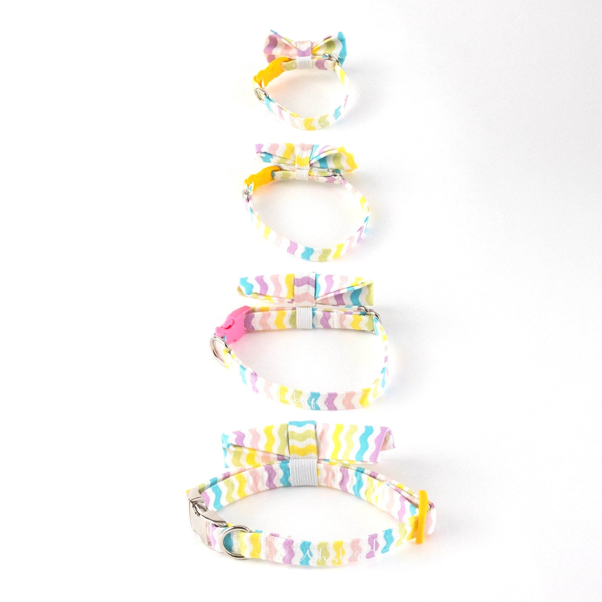 Pastel Rainbow Waves Collar and Bow Tie - Whiskerful 3