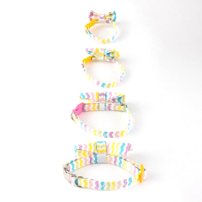 Pastel Rainbow Waves Collar and Bow Tie - Whiskerful 3