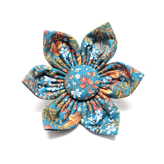 Teal Gold Paisley Kanzashi Flower